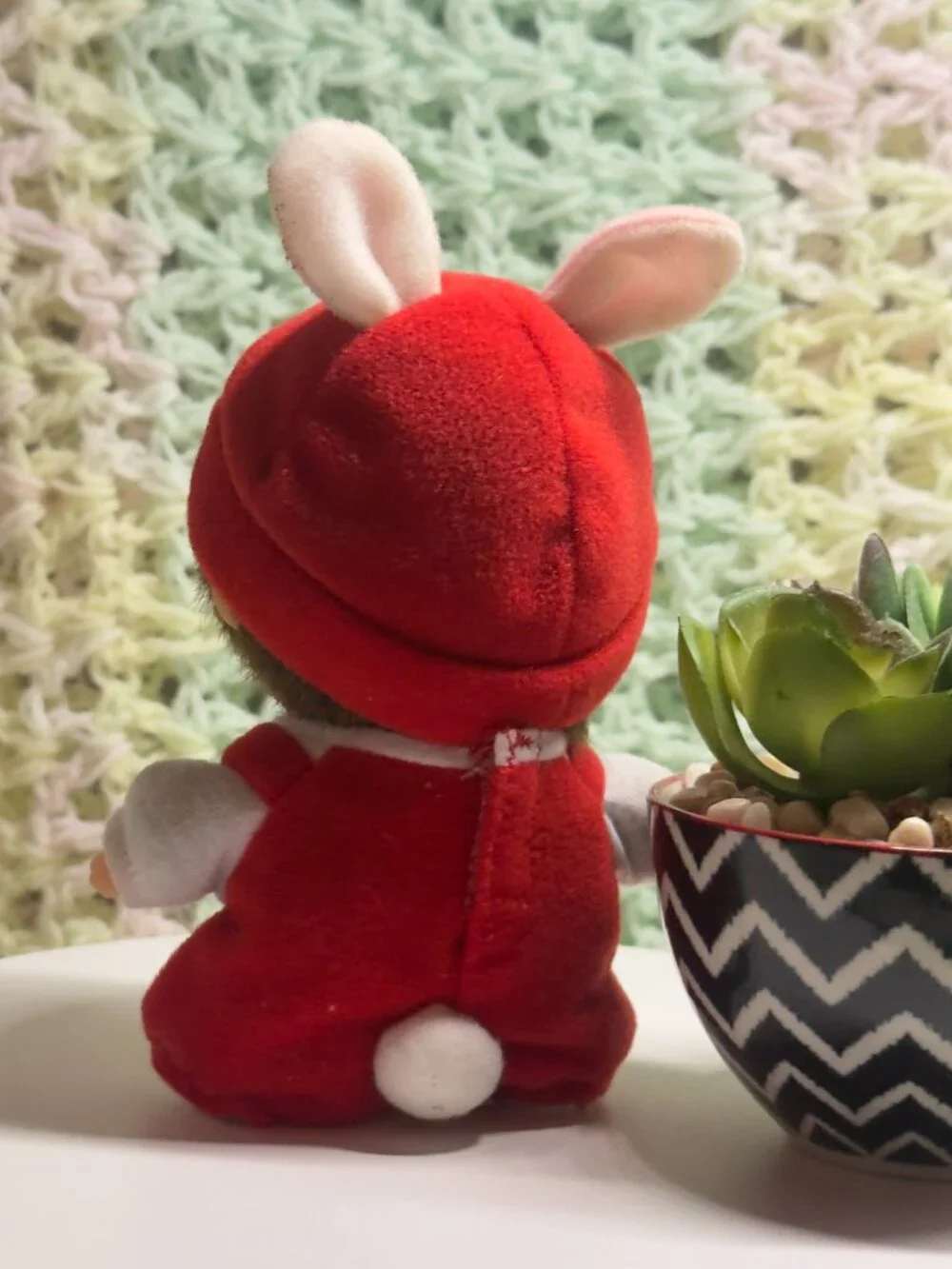 Sekiguchi Bebichhichi Monchhichi Baby Bunny Rabbit Pacifier Red Costume Doll 5